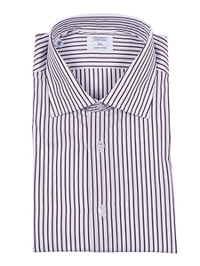 Mazzarelli Camicie Camicia In Cotone A Righe Marrone E Bianca Slim Fit