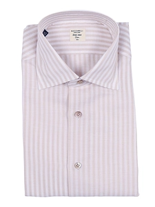 Mazzarelli Camicie Camicia In Misto Lino/Cotone A Righe Bianca E Beige Slim Fit