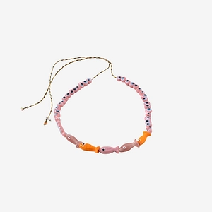Sorbet Island Fabric And Glass Bead Necklace