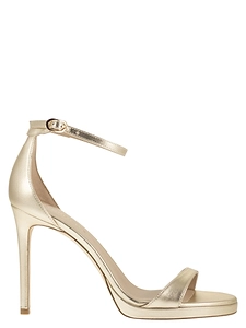 Stuart Weitzman Metallic Leather Platform Sandals With Stiletto Heel