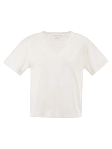 Majestic Stretch Linen T Shirt With V Neck