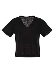 Majestic Stretch Linen T Shirt With V Neck
