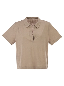 Majestic Cropped Linen Stretch Polo With V Neck