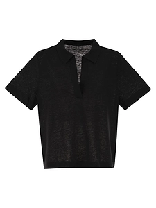 Majestic Cropped Linen Stretch Polo With V Neck