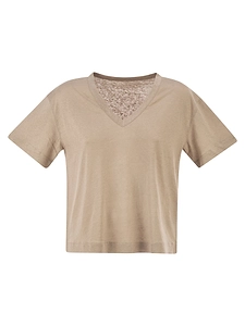 Majestic Stretch Linen T Shirt With V Neck