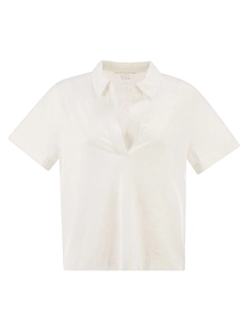 Majestic Cropped Linen Stretch Polo With V Neck