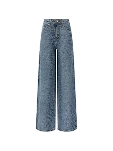 Self Portrait Rhinestone Croc Effect Wide Leg Jeans