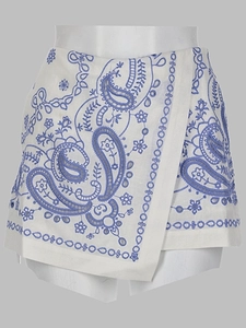 Self Portrait Skort In Lino Con Ricamo