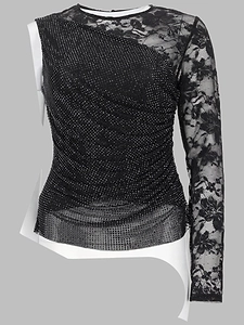 Self Portrait Top Monospalla Con Strass E Pizzo