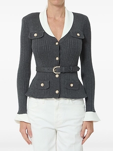 Self Portrait Belted Ribbed Cardigan