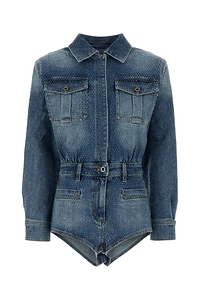 Self Portrait Embellished Denim Jumpsuit