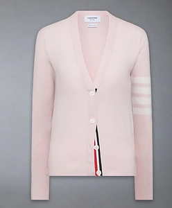 Thom Browne Classic V Neck Cardigan W/ 4 Bar In Cashmere