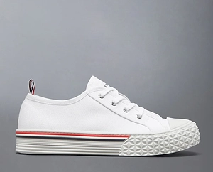 Thom Browne Collegiate Low Top Trainer W/ Tartan Tread Sole In Organic Canvas