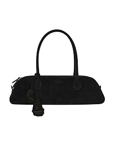 Magda Butrym Brigitte Trapeze Bag In Black Suede With Flower Charm