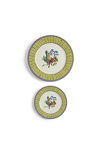 Lisa Corti Porcelain Set Plate Of 2 Jungle Parrot Green