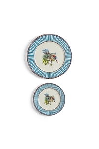 Lisa Corti Porcelain Set Plate Of 2 Jungle Parrot Blue
