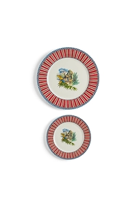 Lisa Corti Porcelain Set Plate Of 2 Jungle Parrot Red