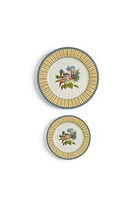 Lisa Corti Porcelain Set Plate Of 2 Jungle Parrot Yellow