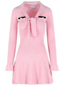 Self Portrait Viscose Knit Mini Dress With Pink Laces