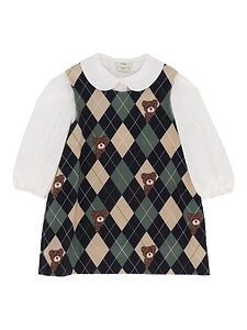 Fendi Jr Argyle Bear Print Corduroy