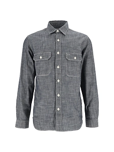 Tela Genova Giacca Emilio Raw Chambray Shirt One Wash Blue