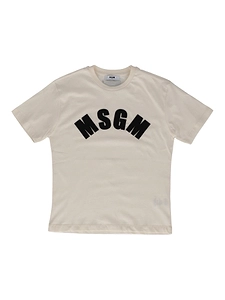 Msgm Jersey T Shirt Girl Crema/Cream Nero/Bl