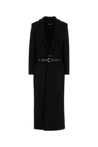 Dsquared Black Stretch Wool Blend Coat