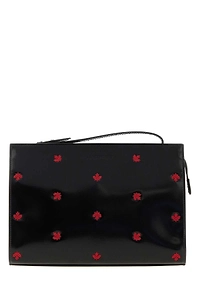 Dsquared Black Leather Maple Leaf Clutch
