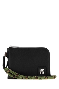Dsquared Black Leather D2 Upside Down Clutch