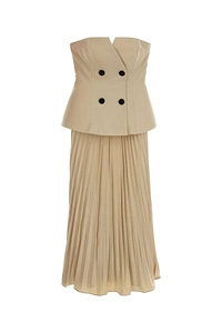 Self Portrait Beige Stretch Gabardine Dress