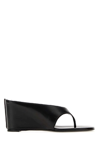 Jude Black Leather Yaga Thong Mules