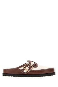 Birkenstock 1774 Two Tone Leather And Canvas Boston Slippers