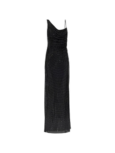 Self Portrait Black Rhinestone Draped Maxi Dress