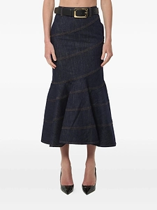 Self Portrait Indigo Denim Belted Midi Skirt