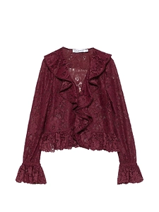 Self Portrait Plum Lace Ruffle Top