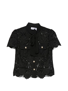 Self Portrait Black Lace Tie Neck Top