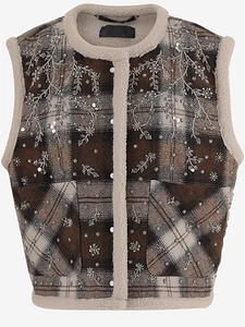 Novelle Wool Blend Vest With Floral Embroidery