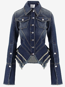 Matieres Fecales Cotton Denim Jacket With Fringed Details