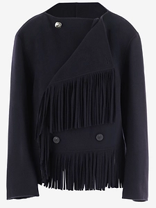Carven Wool And Cashmere Jacket With Fringes And Double Breasted Closure