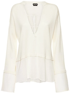 Tom Ford Lace-Up V-Neck Flared-Sleeve Top