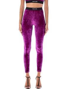 Tom Ford Velvet Logo-Waistband Stretch Leggings