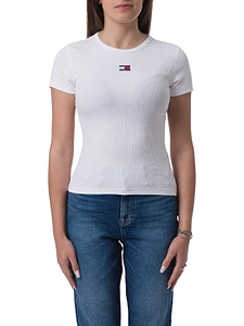 Tommy Jeans Logo Embroidered Ribbed Slim T-Shirt