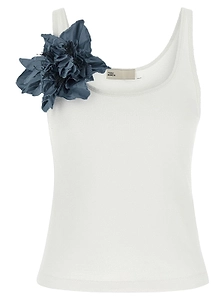 Tory Burch Floral Brooch Ribbed Tank Top