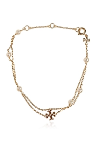 Tory Burch Logo Double-Chain Pearl Bracelet