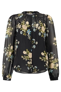 Veronica Beard Sheer Floral Button-Front Top