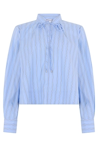 Veronica Beard Striped Cropped Tie-Neck Top