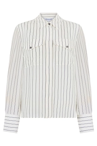 Veronica Beard Striped Pocket Long Sleeve Shirt