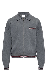 Versace Zip-Up Pattern-Trim Cardigan