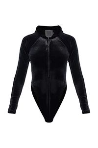 Vetements Zip-Up Hooded Velvet Bodysuit