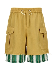 Wales Bonner Elastic Waist Layered Twill Cargo Shorts